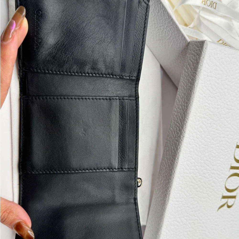 Dior Lady Dior Patent Cannage Compact Wallet